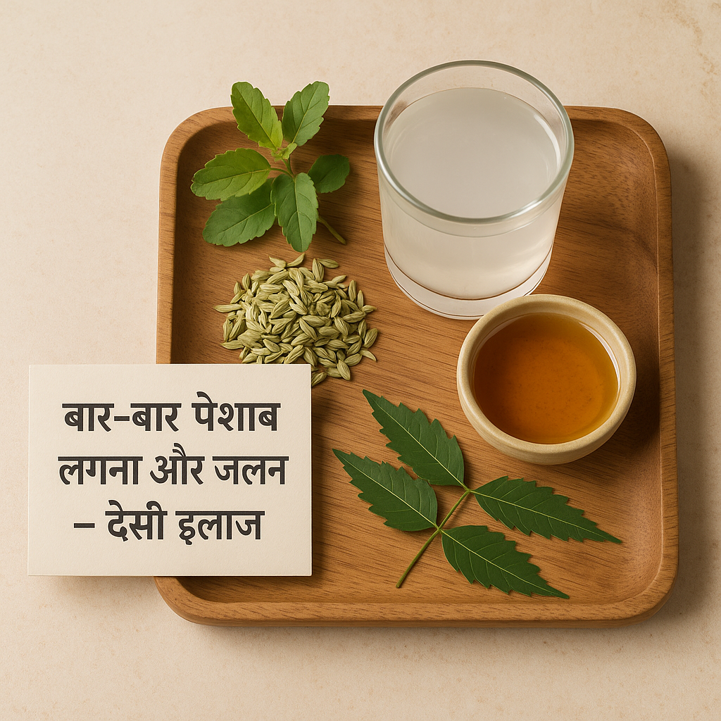 बार-बार पेशाब लगना और जलन: देसी घरेलू उपाय बार-बार पेशाब लगने और जलन के लिए आयुर्वेदिक घरेलू उपाय – तुलसी, नारियल पानी, शहद और सौंफ"